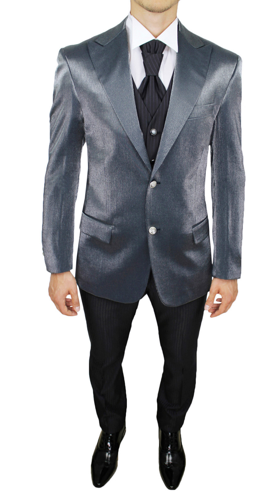 ABITO SPOSO UOMO DIAMOND CLASS SARTORIALE GRIGIO LUCIDO SPEZZATO GILET  CRAVATTA
